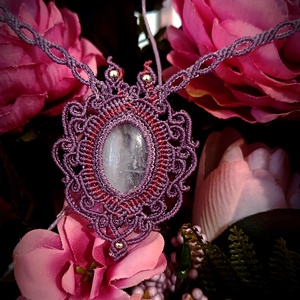 Colier macrame amuleta cu Cuart  - bijuterii - coliere - colier y - Artynos.ro