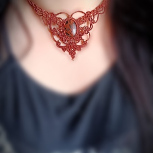 Colier maro macrame cristal obsidian  - bijuterii - coliere - colier y - Artynos.ro