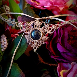 Colier frunze micromacrame cu piatra soarelui  - Artynos.ro