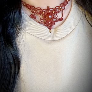 Colier Mistic Micromacrame Cristal Carneol - bijuterii - coliere - chockere - Artynos.ro