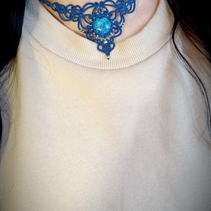 Colier Albastru Micromacrame  cu Jasp Imperial  - bijuterii - coliere - coliere din pietre semiprețioase - Artynos.ro