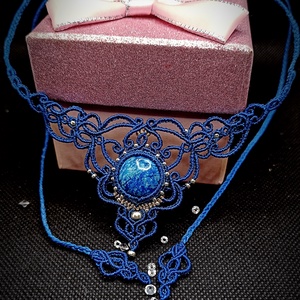 Colier Albastru Micromacrame  cu Jasp Imperial  - bijuterii - coliere - coliere din pietre semiprețioase - Artynos.ro