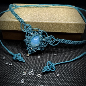 Colier choker turcoaz micromacrame cu Opal , Bijuterii, Coliere, Chockere, Innoda, Impletitura, ARTYNOS
