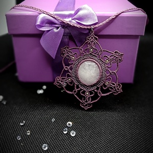 Pandantiv Mandala Talisman cu Cuart Roz, Bijuterii, Coliere, Coliere cu pandative, Innoda, Impletitura, ARTYNOS