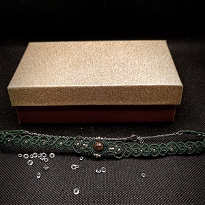 Colier choker delicat verde micromacrame , Bijuterii, Coliere, Chockere, Impletitura, Innoda, ARTYNOS