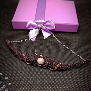 Choker Victorian micromacrame cu cuart roz  - bijuterii - coliere - coliere din pietre semiprețioase - Artynos.ro