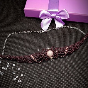 Choker Victorian micromacrame cu cuart roz  - bijuterii - coliere - coliere din pietre semiprețioase - Artynos.ro