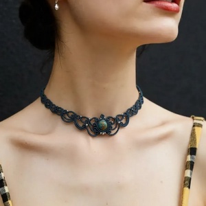 Colier choker delicat micromacrame cu Jasp , Bijuterii, Coliere, Chockere, Impletitura, Innoda, ARTYNOS