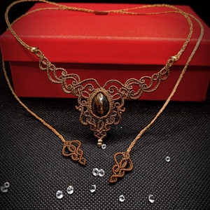 Colier delicat micromacrame ochi de tigru, Bijuterii, Coliere, Chockere, Impletitura, ARTYNOS