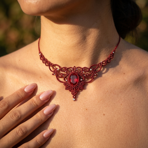 Colier Micromacrame Vintage Princess Burgundy - Artynos.ro