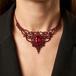 Colier Micromacrame Vintage Princess Burgundy - bijuterii - coliere - chockere - Artynos.ro