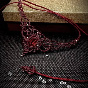 Colier Micromacrame Vintage Princess Burgundy - bijuterii - coliere - chockere - Artynos.ro