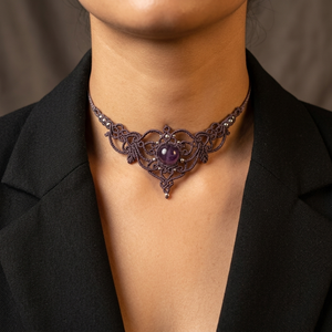 Colier Delicat Frunze Micromacrame Cu Ametist - Artynos.ro