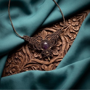 Colier Minimalist Micromacrame Medieval Ametist - bijuterii - coliere - chockere - Artynos.ro