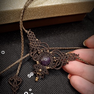 Colier Minimalist Micromacrame Medieval Ametist - bijuterii - coliere - chockere - Artynos.ro