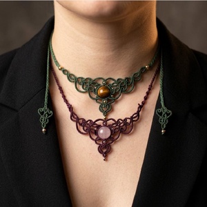 Colier Choker Minimalist Micromacrame Medieval Cristal Natural, Bijuterii, Coliere, Chockere, Innoda, Impletitura, Colier micromacrame, lucrat manual cu tehnica de noduri, din ata cerata premium cristal natural si ..., ARTYNOS