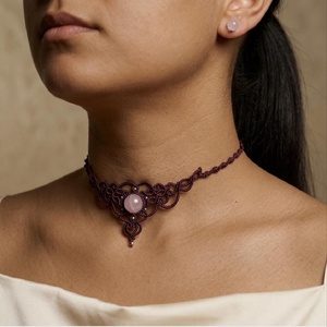 Colier Choker Minimalist Micromacrame Medieval Cristal Natural - bijuterii - coliere - chockere - Artynos.ro