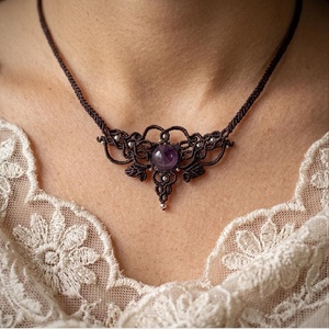 Colier Choker Minimalist Micromacrame Bohemian Ametist - bijuterii - coliere - chockere - Artynos.ro
