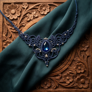 Colier Albastru Regal Elegant Micromacrame Cu Cristal Swarovski  - bijuterii - coliere - chockere - Artynos.ro