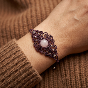 Bratara Princess Micromacrame cu Cuart Roz - Artynos.ro