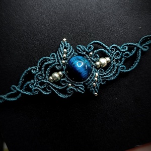 Bratara Frunze Micromacrame cu Ochi de tigru albastru - bijuterii - brățări - brățări din pietre semiprețioase - Artynos.ro