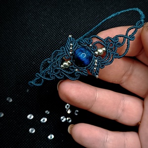 Bratara Frunze Micromacrame cu Ochi de tigru albastru - bijuterii - brățări - brățări din pietre semiprețioase - Artynos.ro