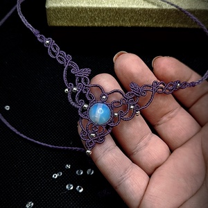 Colier mov fairy micromacrame cu opal  - bijuterii - coliere - coliere din pietre semiprețioase - Artynos.ro