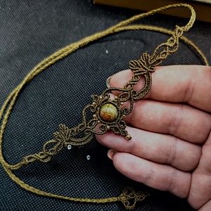 Choker Delicat Bronz Micromacrame Cu Unakite - bijuterii - coliere - chockere - Artynos.ro