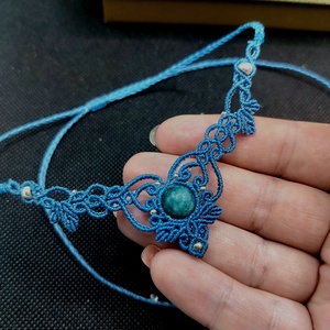 Colier Choker Delicat Frunze Micromacrame Cu Acvamarin  - bijuterii - coliere - chockere - Artynos.ro