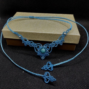 Colier Choker Delicat Frunze Micromacrame Cu Acvamarin  - bijuterii - coliere - chockere - Artynos.ro