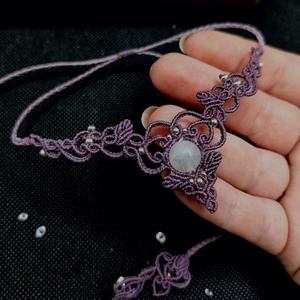 Choker Mov Lila Frunze Micromacrame Cu Piatra Lunii - bijuterii - coliere - chockere - Artynos.ro