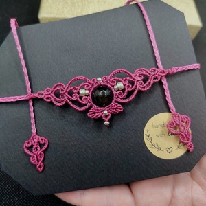 Colier macrame choker roz cu obsidian   - bijuterii - coliere - chockere - Artynos.ro