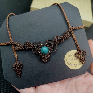 Colier macrame choker minimalist cu acvamarin  - bijuterii - coliere - chockere - Artynos.ro