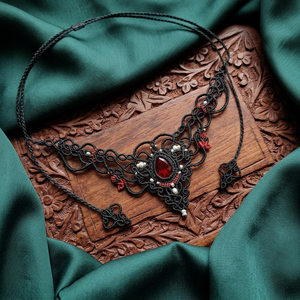 Colier Negru Victorian Micromacrame Cu Cristal Swarovski  - bijuterii - coliere - chockere - Artynos.ro
