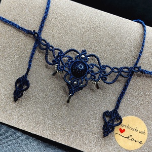 Colier Choker Albastru Delicat Micromacrame Cu Piatra Soarelui  - bijuterii - coliere - chockere - Artynos.ro