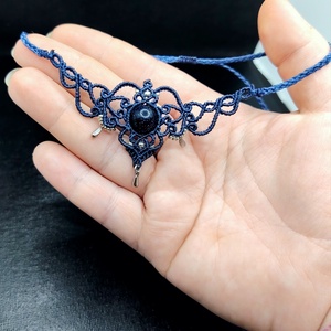 Colier Choker Albastru Delicat Micromacrame Cu Piatra Soarelui  - bijuterii - coliere - chockere - Artynos.ro