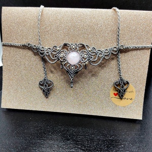 Colier Choker Gri Delicat Micromacrame Cuart Roz - bijuterii - coliere - chockere - Artynos.ro