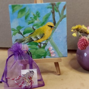 Martisor pasare primavara , Arte vizuale si accesorii , Picturi, Pictura acrilica, Pictura, O imagine care vesteste venirea primaverii. Setul contine un tablou pictat manual in culori acrilic..., ARTYNOS