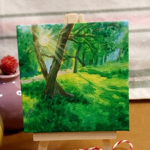 Martisor norocos , Arte vizuale si accesorii , Picturi, Pictura acrilica, Pictura, Un set care inspira venirea primaverii cu un verde predominant si trifoi cu patru foi pentru noroc...., ARTYNOS