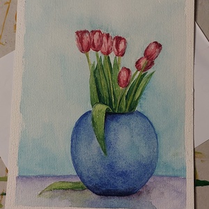 Tablou vaza cu lalele  - arte vizuale și accesorii  - picturi - pictură acrilică - Artynos.ro