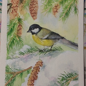 Tablou pasăre pe crenguță - arte vizuale și accesorii  - picturi - acuarele picturi - Artynos.ro