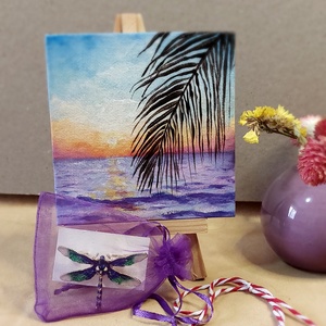 Martisor cu gand de mare, Arte vizuale si accesorii , Picturi, Pictura acrilica, Pictura, Un martisor care te duce cu gandul la vacanta. Mini tablou cu peisaj pictat in acrilic pe panza cu ..., ARTYNOS