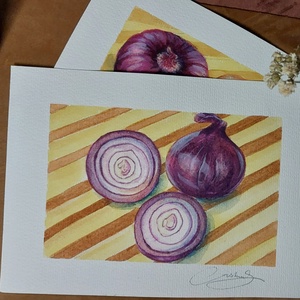 Ilustrație ceapă roșie  - arte vizuale și accesorii  - picturi - acuarele picturi - Artynos.ro