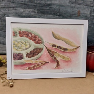 Ilustrație păstăi de fasole - arte vizuale și accesorii  - picturi - acuarele picturi - Artynos.ro
