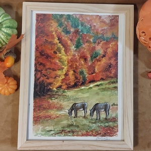 Peisaj de toamna in culori calde, Arte vizuale si accesorii , Picturi, Acuarele picturi, Pictura, ARTYNOS