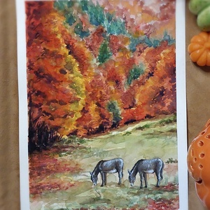 Peisaj de toamnă in culori calde - arte vizuale și accesorii  - picturi - acuarele picturi - Artynos.ro