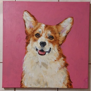 Corgi3, Arte vizuale si accesorii , Picturi, Pictura acrilica, Pictura, Acest tablou care inspira bucurie prin culorile alese, face parte dintr-o serie de 3 tablouri cu co..., ARTYNOS