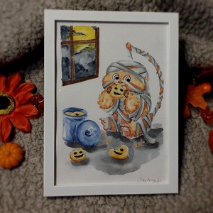 Ilustratie copii- cookie monster, Arte vizuale si accesorii , Grafica, ilustratie, Alte desene, Pictura, Tablou original in acuarela, pictat manual pe hartie groasa, texturata, de calitate. 
O pictura dec..., ARTYNOS