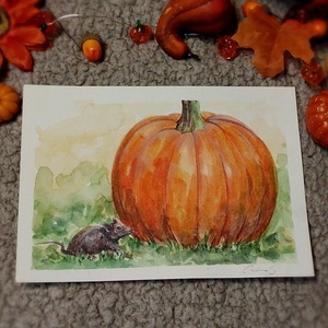 Tablou ilustratie dovleac , Arte vizuale si accesorii , Grafica, ilustratie, Alte desene, Pictura, Tablou original in acuarela, pictat manual pe hartie groasa, texturata, de calitate. 
O pictura dec..., ARTYNOS