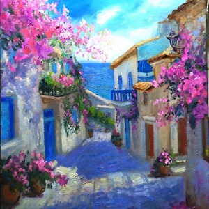 Pictura ulei Kalimera, Arte vizuale si accesorii , Picturi, Pictura in ulei, Pictura, ARTYNOS